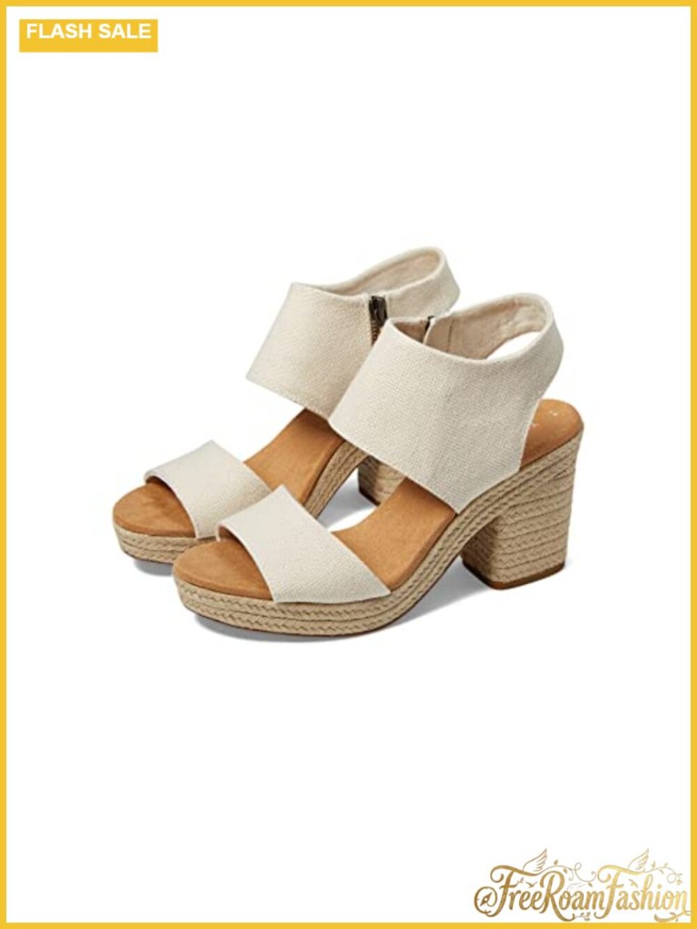 Textile Platform Sandal with Zip Ankle Strap Block Heel Cushioned Insole